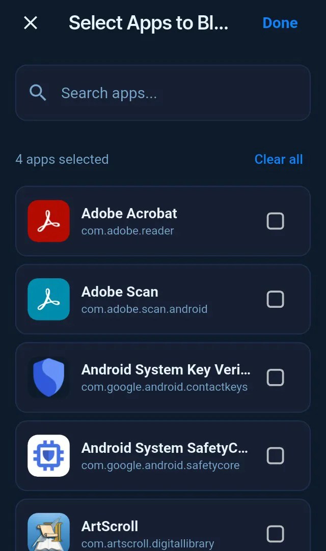 Blocked Apps list
